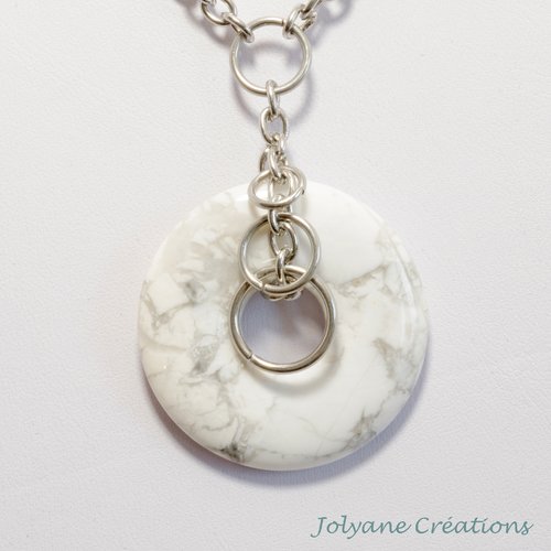 Sautoir pi chinois en pierre de gemme naturelle howlite