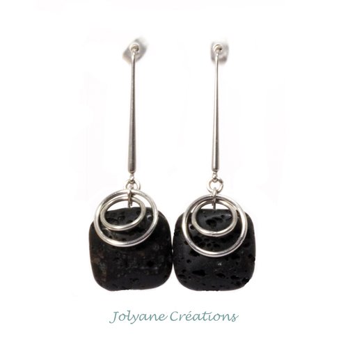 Boucles d'oreilles pendantes clous d'oreilles en pierre de lave naturelle et acier inox