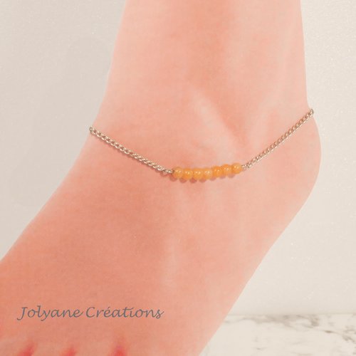 Bracelet de cheville en pierre naturelle aventurine orange