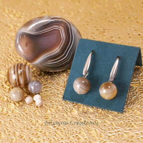 Boucles d'oreilles une perle en agate de botswana naturelle