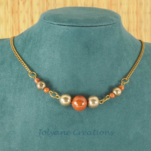 Collier ras du cou en jaspe rouge et pyrite : renfort de la force vitale