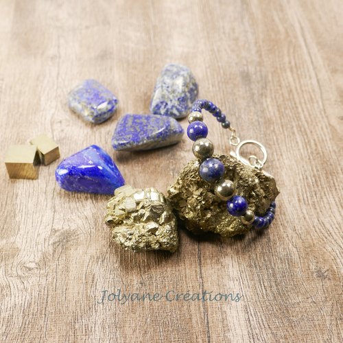 Bracelet en lapis-lazuli et pyrite pierres naturelles sur fil mémoire de forme