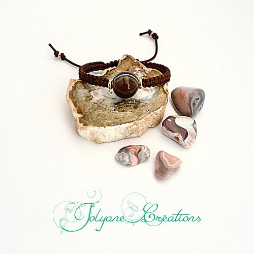 Bracelet shamballa tibétain une perle en agate du botswana macramé nylon tressé terre