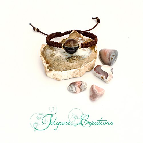 Bracelet shamballa tibétain une perle en agate du botswana macramé nylon tressé terre