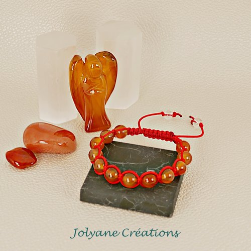 Bracelet shamballa tibétain avec perles en cornaline naturelle : collection soleil levant