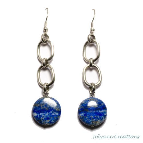 Boucles d'oreilles avec perles boutons en pierre de gemme naturelle lapis-lazuli