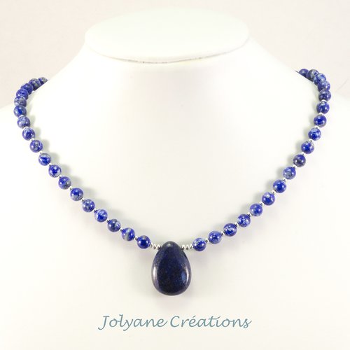 Collier en lapis-lazuli avec perle goutte en lapis-lazuli et acier inox