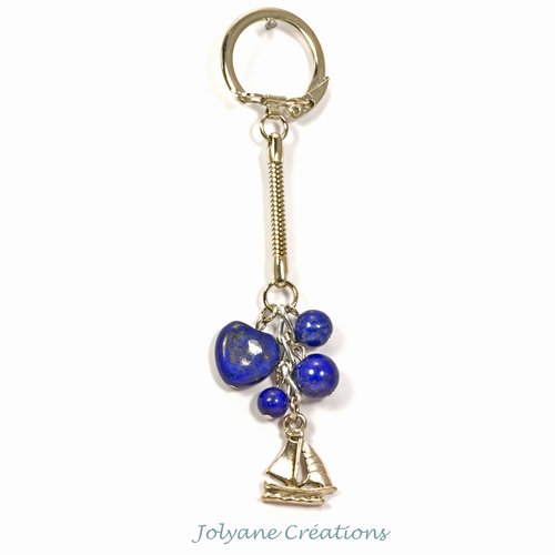 Porte-clés bijou de sac en pierre gemme naturelle lapis-lazuli