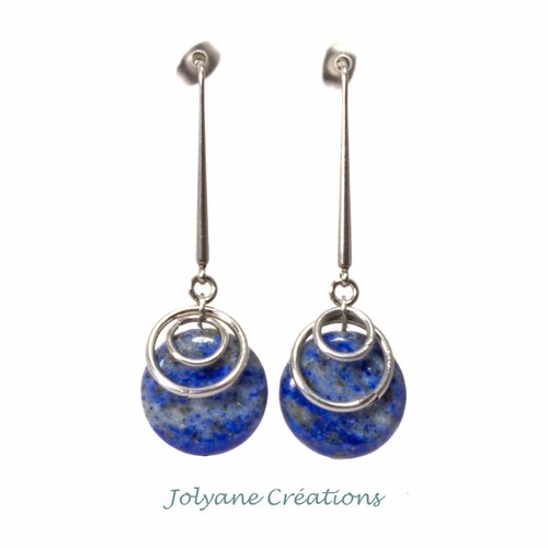 Boucles d'oreilles pendantes clous d'oreilles en pierre naturelle lapis-lazuli et acier inox