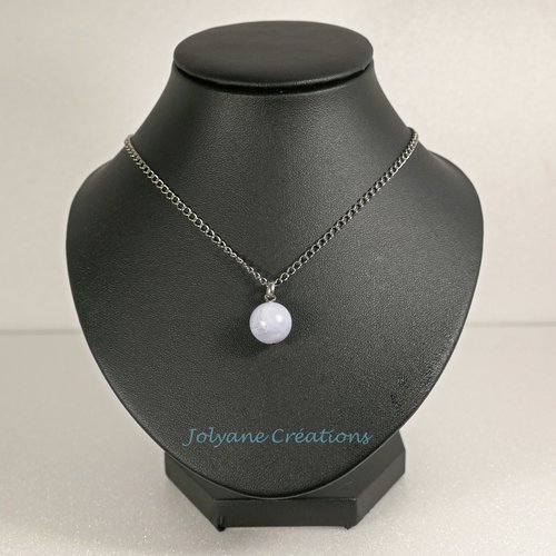 Collier calcédoine bleue une perle et chaîne en acier inox