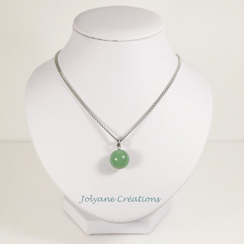 Collier pendentif mi-long une perle en aventurine verte (adopté, peut être réalisé sur commande par message)