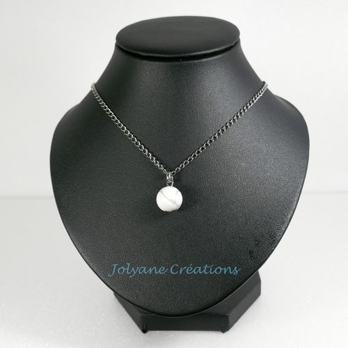 Collier pendentif mi-long une perle en howlite