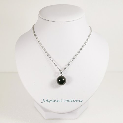 Collier pendentif mi-long une perle en onyx noir