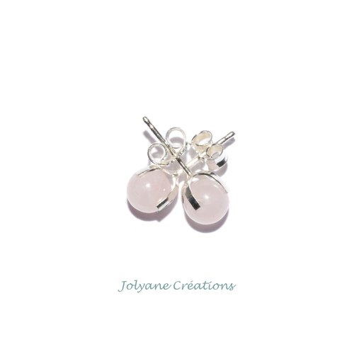 Puces d'oreilles en argent 925 avec perles en quartz rose