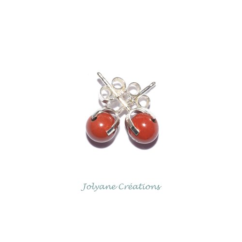 Puces d'oreilles en argent 925 avec perles en jaspe rouge