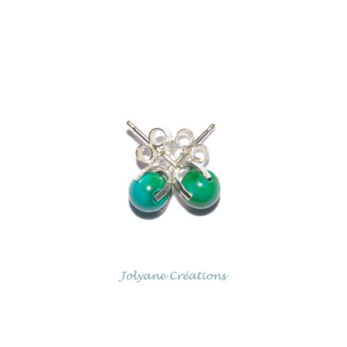 Puces d'oreilles en argent 925 avec perles en jaspe africain ou turquoise africaine (adoptées)