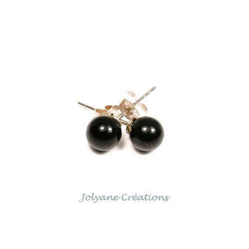 Puces d'oreilles en argent 925 avec perles en onyx noir
