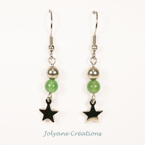 Boucles d'oreilles pendantes aventurine verte et étoile en acier inox