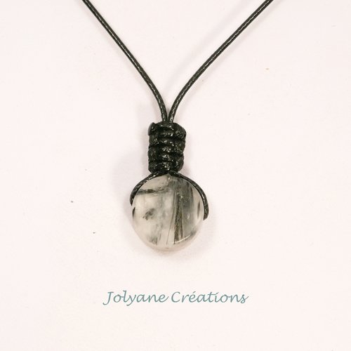 Collier pendentif en pierre de gemme naturelle quartz tourmaline (adopté)