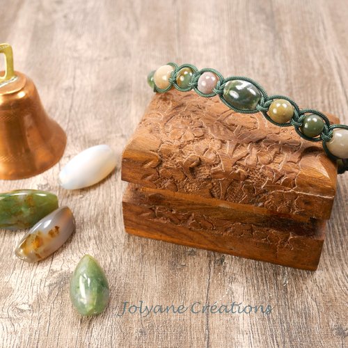 Bracelet shamballa tibétain macramé en jaspe vert et jaspes divers