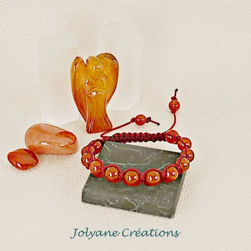Bracelet shamballa tibétain avec perles en cornaline naturelle : collection soleil levant