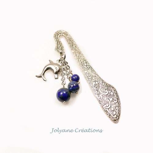 Marque page en pierre de gemme naturelle lapis-lazuli et breloque dauphin