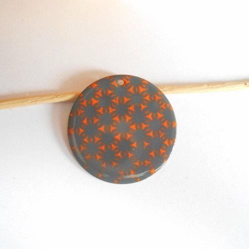 Lot 2 sequins émaillé rond 30 mm gris focné et orange