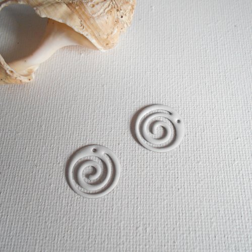 2 sequins pendentif spirale émaillées blanc 18 mm