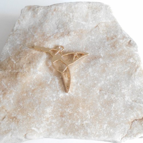 1 pendentif oiseau mouche doré origami 35x30mm
