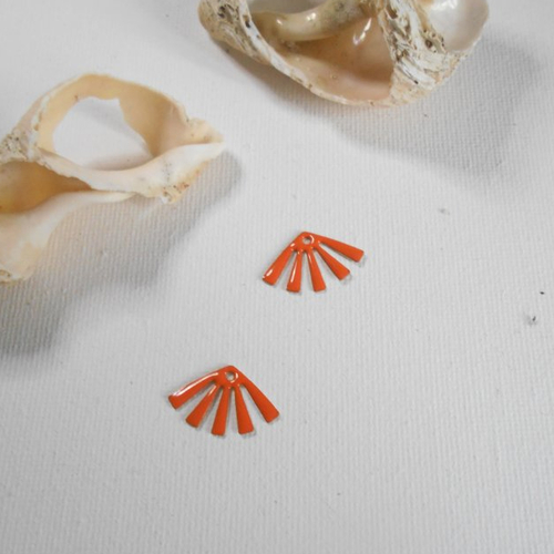 2 pendentifs éventail émaillé charm's orange 20x10  mm 2 faces