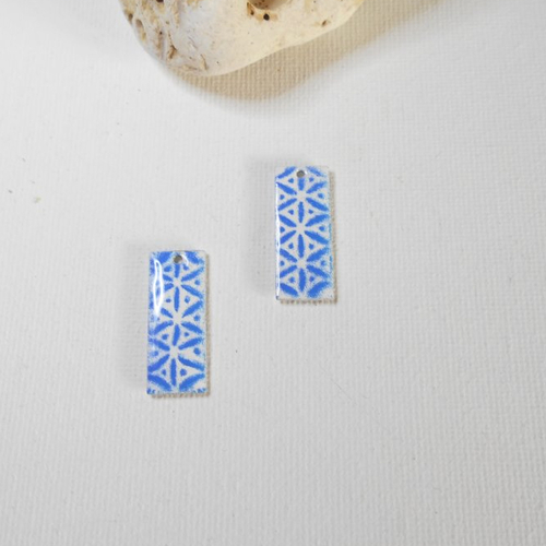 Sequins rectangulaire émaillé blanc et bleu