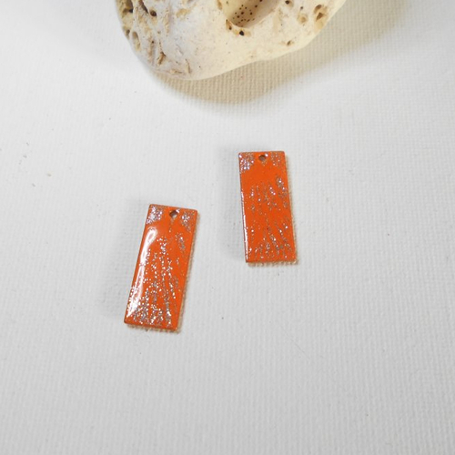 Sequins rectangulaire émaillé orange et pailleté argent