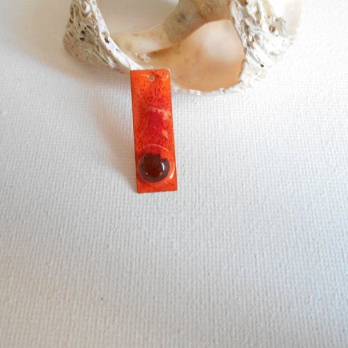 2 sequins  émaillés orange et rouge moucheté  28x9 mm petit cabochon marron