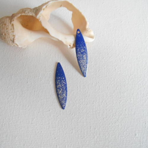 2 sequins émaillées coloris bleu marine/ivoire 2 faces ovale 30x0,7 mm