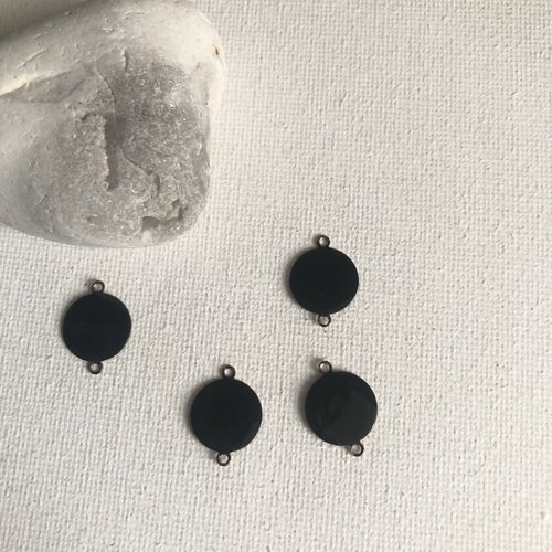 4 sequins connecteur effet émaillé noir 2 faces 16x12 mm