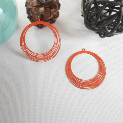 2 pendentifs créole orange 30 mm