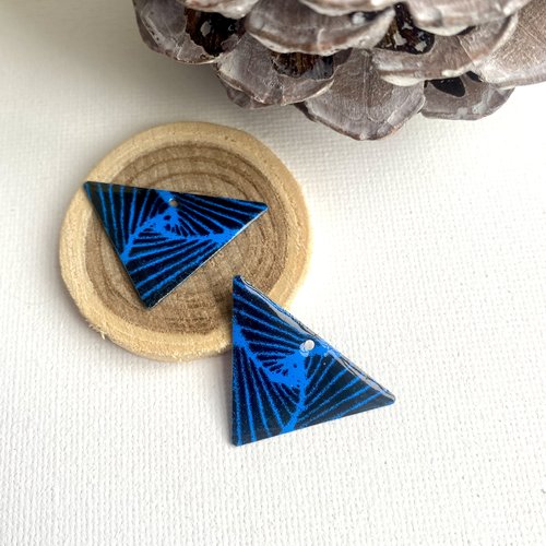 X2 pendentif  triangle bleu et noir 30x20 mm 2 faces