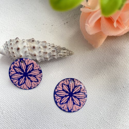 Lot 2 sequins émaillé bleu marine et rose clair
