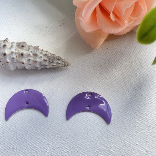 2 sequins émaillés violet 22x10 mm