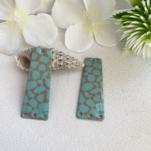 2 connecteurs émaillés turquoise clair et sable 36x13,5 mm 2 faces
