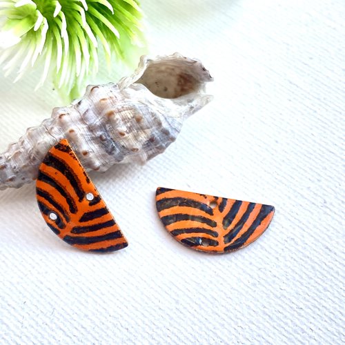 2 pendentifs connecteurs orange et noir 25x10 mm