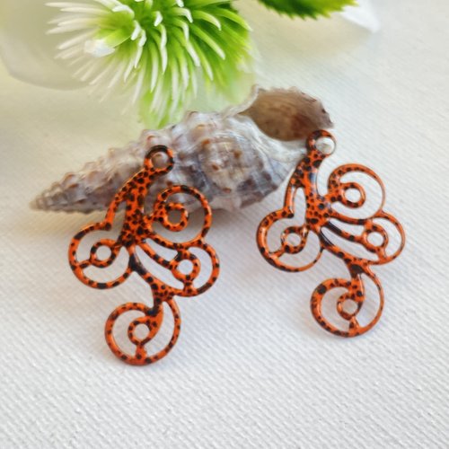 2 pendentifs émaillé orange et noir 30x20 mm