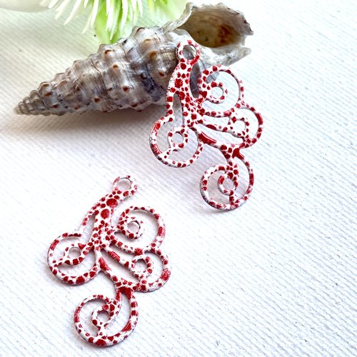2 pendentifs émaillé blanc et rouge 30x20 mm