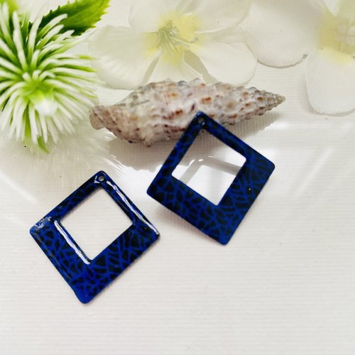 2 pendentifs émaillé bleu marine et noir 30x30 mm 2 faces