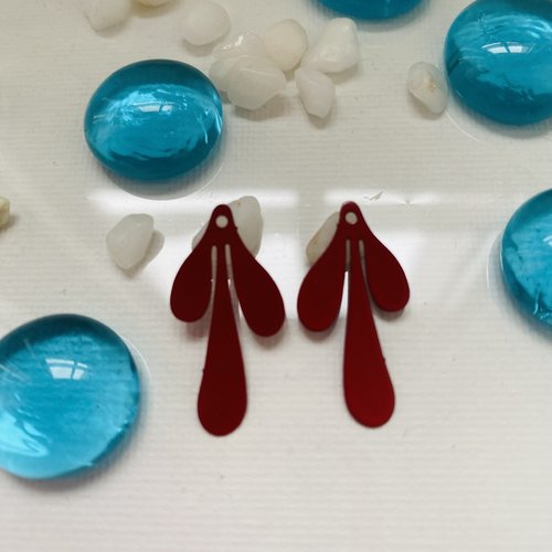 2 estampes feuilles rouge 26x13 mm