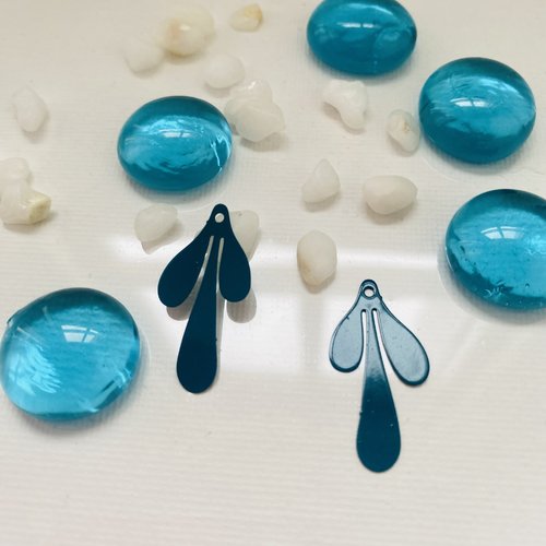 2 estampes feuilles turquoise  26x13 mm