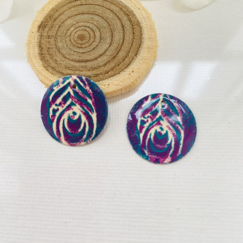 2 sequins émaillés ivoire turquoise et mauve 20 mm