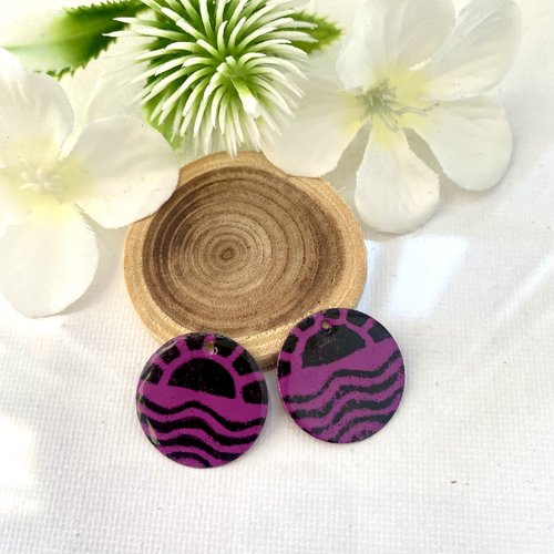 Lot 2 sequins émaillé mauve et noir  20 mm