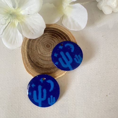 Lot 2 sequins émaillé bleu marine et bleu  20 mm