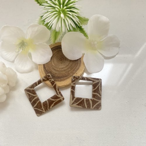 2 pendentifs émaillé sable et marron 30x30 mm 2 faces